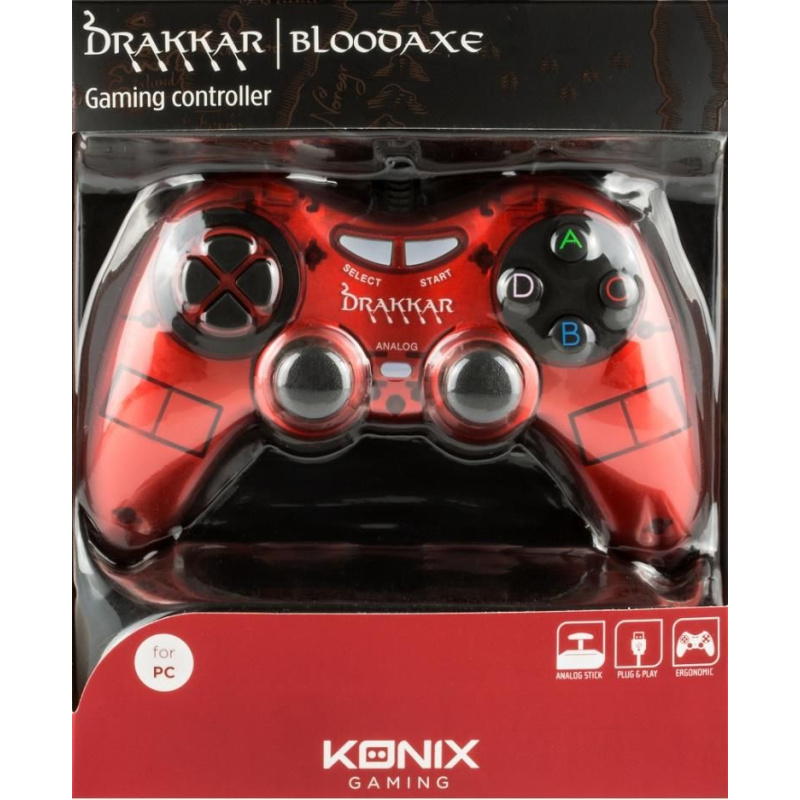 Konix Drakkar Blood Axe Rouge USB Manette de jeu Analogique/Numérique PC