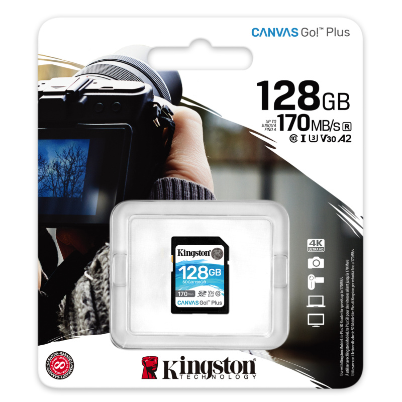 Kingston Technology Carte SDXC Canvas Go Plus 170R C10 UHS-I U3 V30 de 128 Go