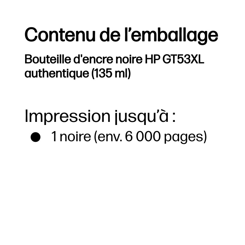 HP Bouteille d'encre noire GT53XL authentique (135 ml)