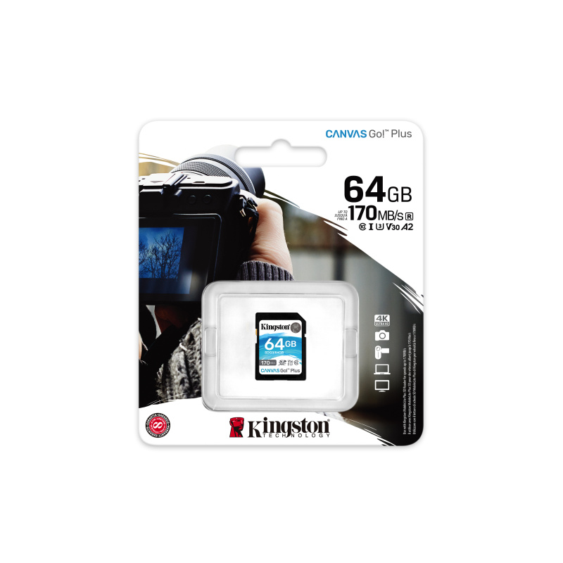 Kingston Technology Canvas Go! Plus Carte SDXC Canvas Go Plus 170R C10 UHS-I U3 V30 de 64 Go