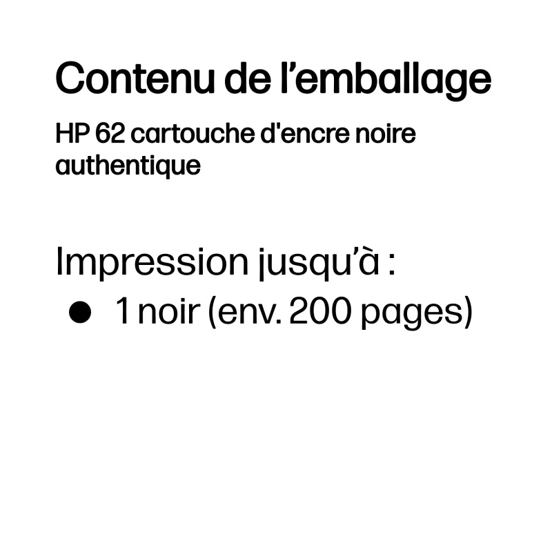 HP 62 cartouche d'encre noire authentique