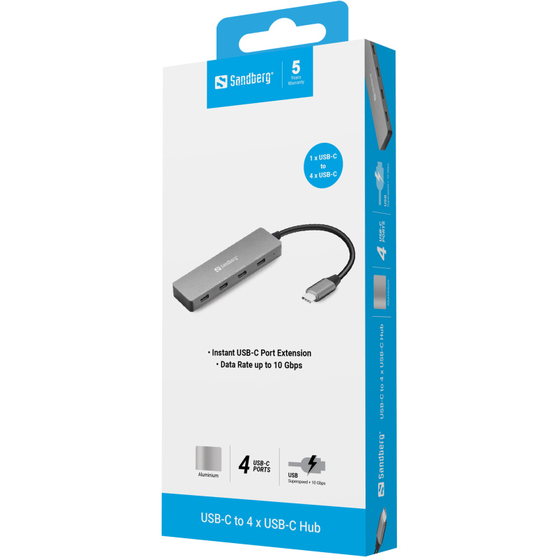 Sandberg 136-41 hub & concentrateur USB 3.2 Gen 1 (3.1 Gen 1) Type-C 10000 Mbit/s Gris