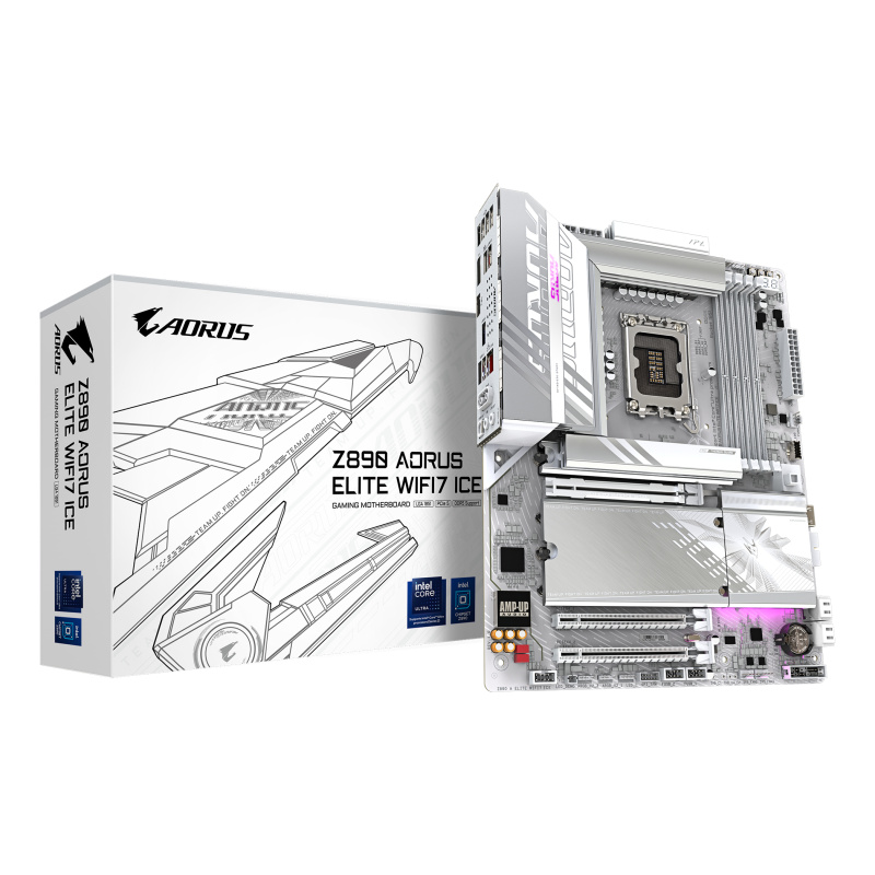 GIGABYTE Carte mère Z890 AORUS ELITE WIFI7 ICE - Prend en charge les processeurs Intel Core Ultra (Série 2), VRM à 16+1+2 phases, jusqu'à 8800MHz DDR5 (OC), 1xPCIe 5.0 + 3xPCIe 4.0, Wi-Fi 7, LAN 2.5GbE, Thunderbolt 4
