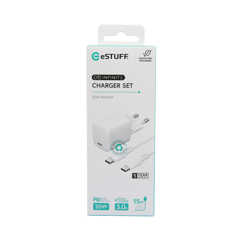 eSTUFF ES637500 chargeur d'appareils mobiles Smartphone, Tablette Blanc Secteur Charge rapide Intérieure