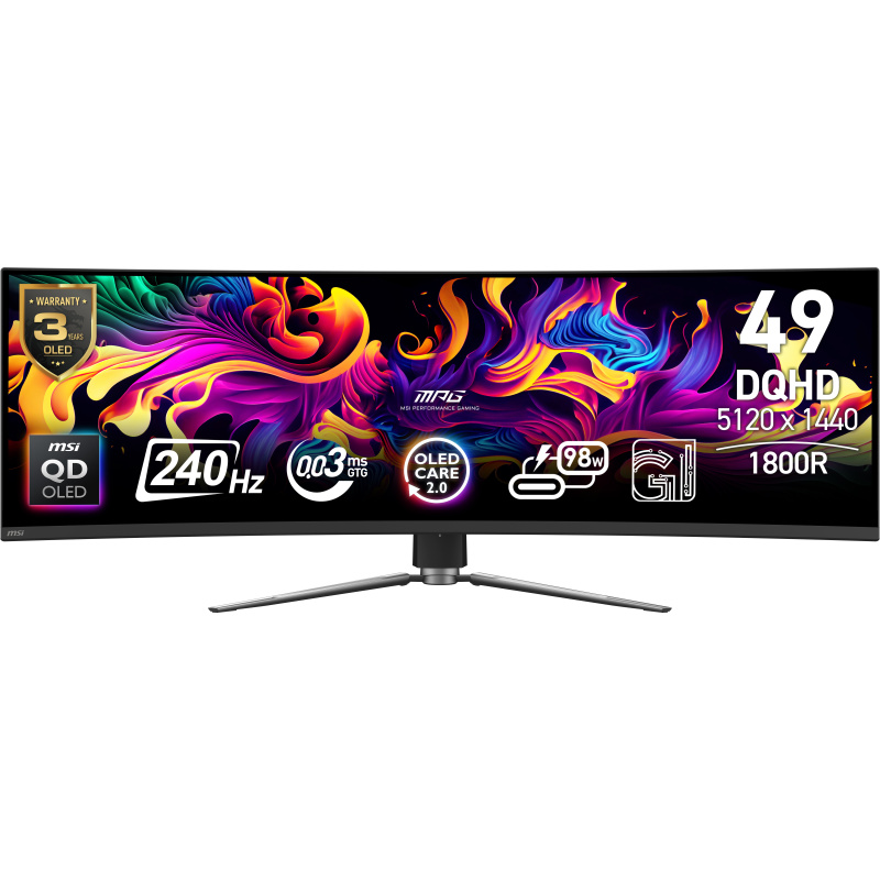 MSI MPG 491CQPX QD-OLED écran plat de PC 124,5 cm (49") 5120 x 1440 pixels Dual QHD Noir