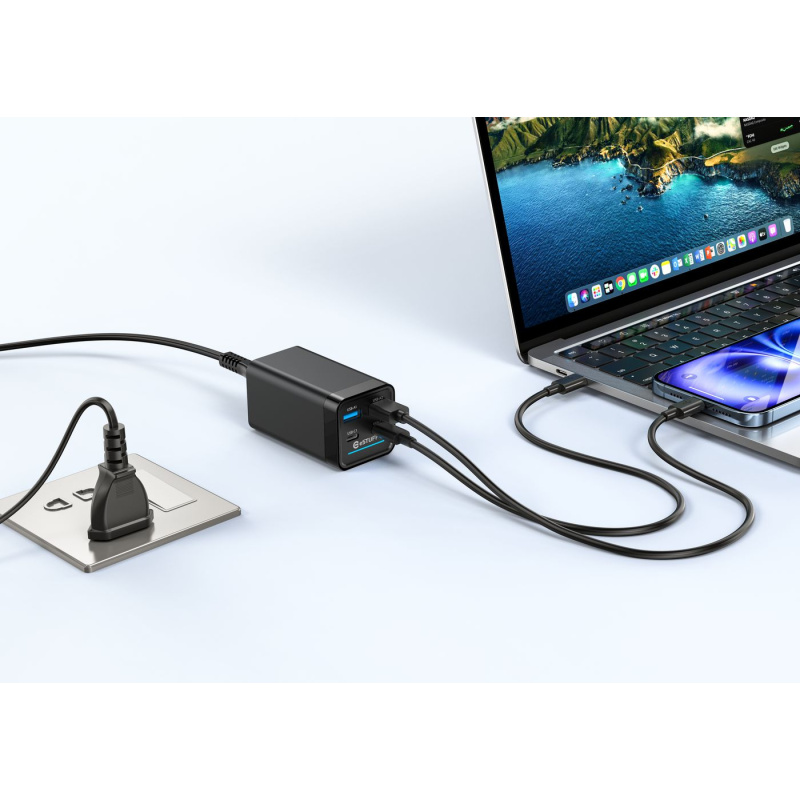 eSTUFF ES635201 chargeur d'appareils mobiles Ordinateur portable, Smartphone, Tablette, Universel Noir Secteur Intérieure