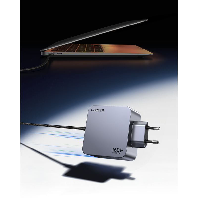 Ugreen Nexode Pro 160W GaN Charger with USB-C Cable Universel Noir, Gris Secteur Charge rapide Intérieure