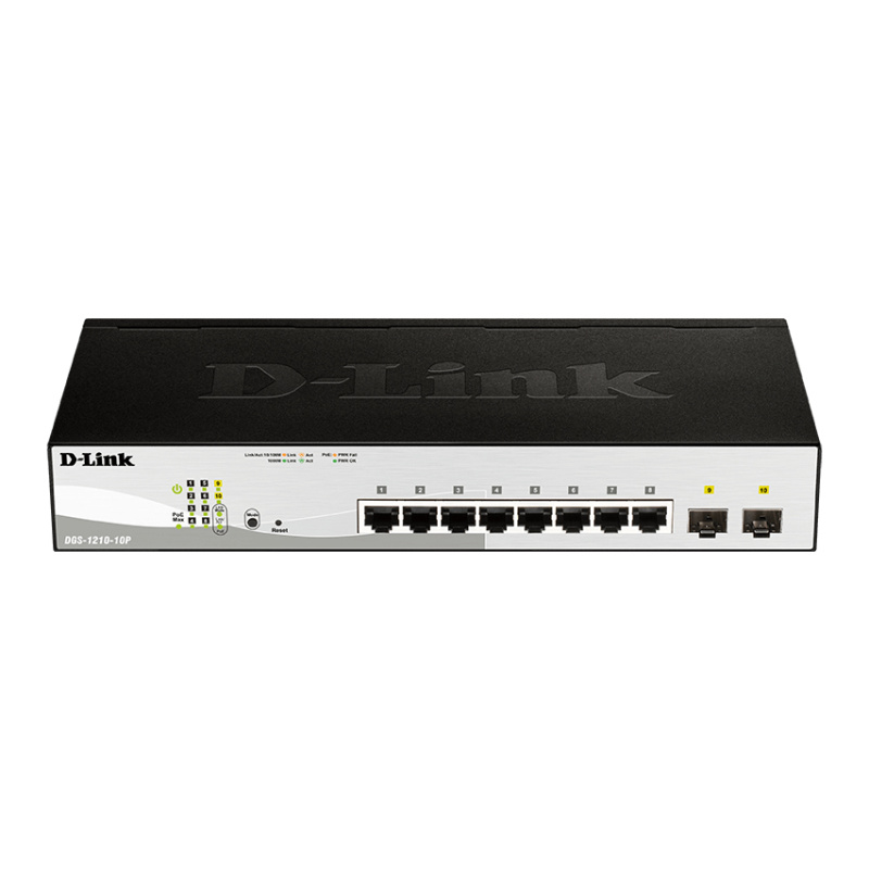 D-Link DGS-1210-10P commutateur réseau Géré L2 Gigabit Ethernet (10/100/1000) Connexion Ethernet, supportant l'alimentation via ce port (PoE) 1U Noir