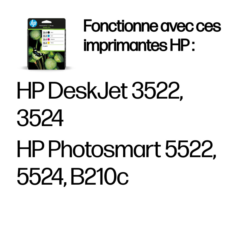 HP 364 pack de 4 cartouches d'encre noir/cyan/magenta/jaune authentiques