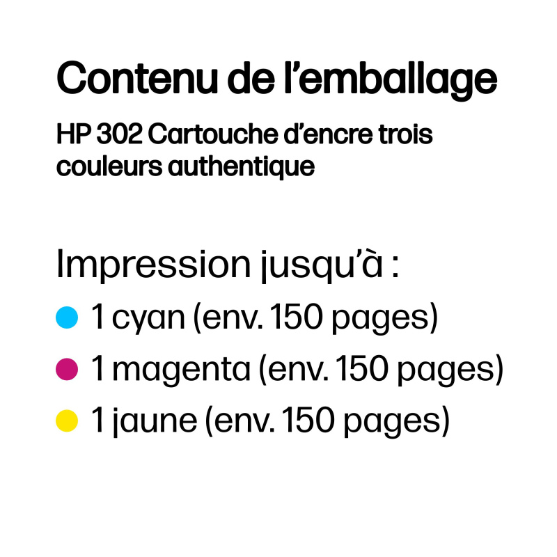 HP 302 Cartouche d’encre trois couleurs authentique