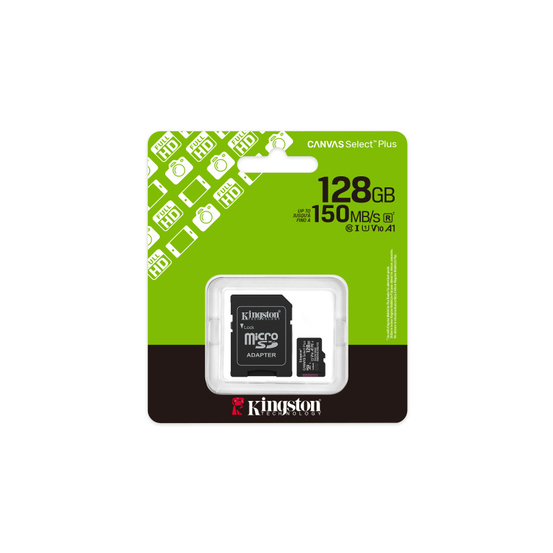 Kingston Technology 128GB microSDXC Canvas Select Plus Gen3 150MB/s A1 (Adaptateur SD inclus)