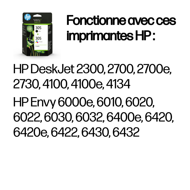 HP Pack de 2 cartouches d'encre authentiques 305 3 couleurs / noir