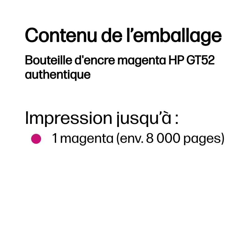 HP Bouteille d'encre magenta GT52 authentique