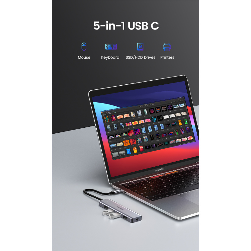 Ugreen 70336 hub & concentrateur USB 3.2 Gen 1 (3.1 Gen 1) Type-C 5000 Mbit/s