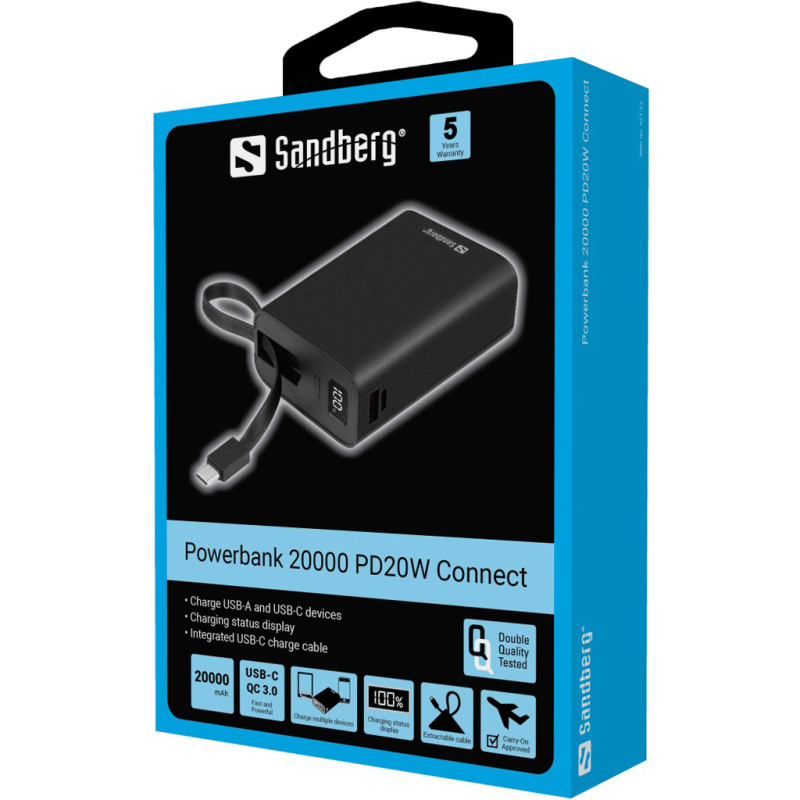 Sandberg Powerbank 20000 PD20W Connect 20000 mAh Noir