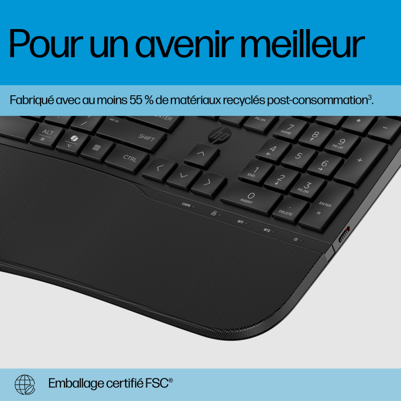HP STORE 3PL clavier Bureau RF sans fil + Bluetooth Noir