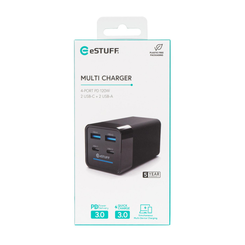 eSTUFF ES635201 chargeur d'appareils mobiles Ordinateur portable, Smartphone, Tablette, Universel Noir Secteur Intérieure