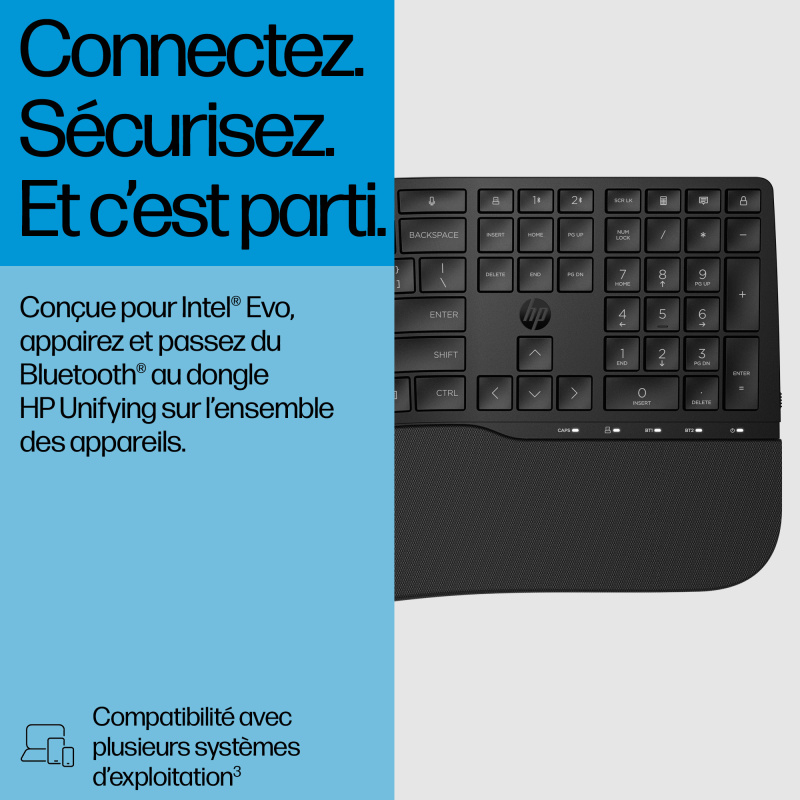 HP STORE 3PL clavier Bureau RF sans fil + Bluetooth Noir