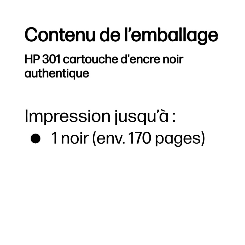HP 301 cartouche d'encre noir authentique