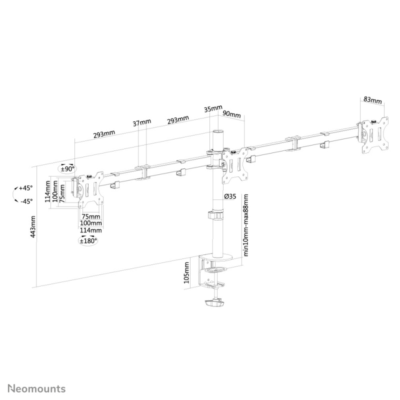Neomounts FPMA-D550D3BLACK Support d'écran à fixer 10-27"
