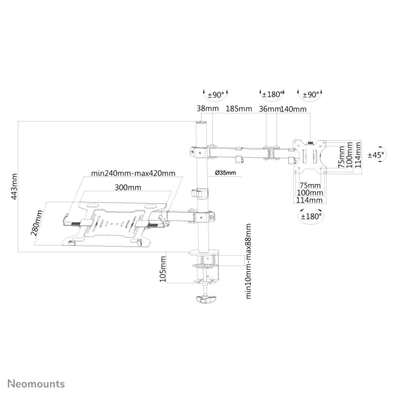 Neomounts FPMA-D550NOTEBOOK Support d'écran à fixer avec support pour ordinateur portable 10-32"