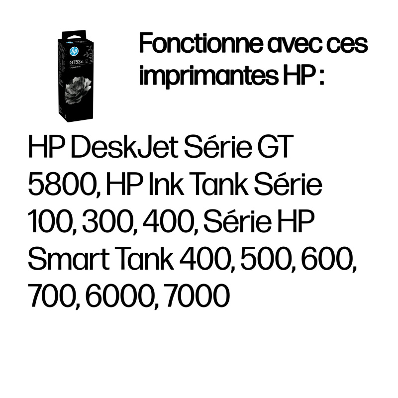 HP Bouteille d'encre noire GT53XL authentique (135 ml)