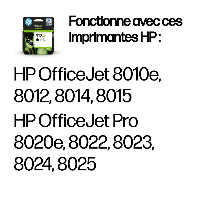 HP 912XL Cartouche d'encre noire authentique, grande capacité