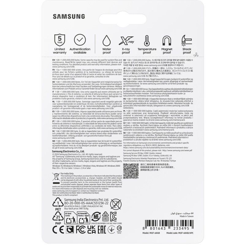 Samsung MUF-64AB lecteur USB flash 64 Go USB Type-A 3.2 Gen 1 (3.1 Gen 1) Gris, Argent