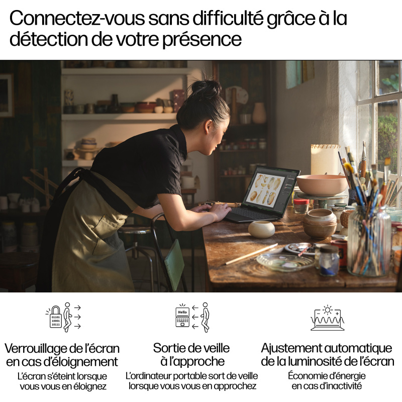 HP ENVY x360 14-fa0003nf AMD Ryzen™ 7 8840HS Hybride (2-en-1) 35,6 cm (14") Écran tactile 3K 16 Go LPDDR5-SDRAM 512 Go SSD Wi-Fi 6E (802.11ax) Windows 11 Home AI PC Argent