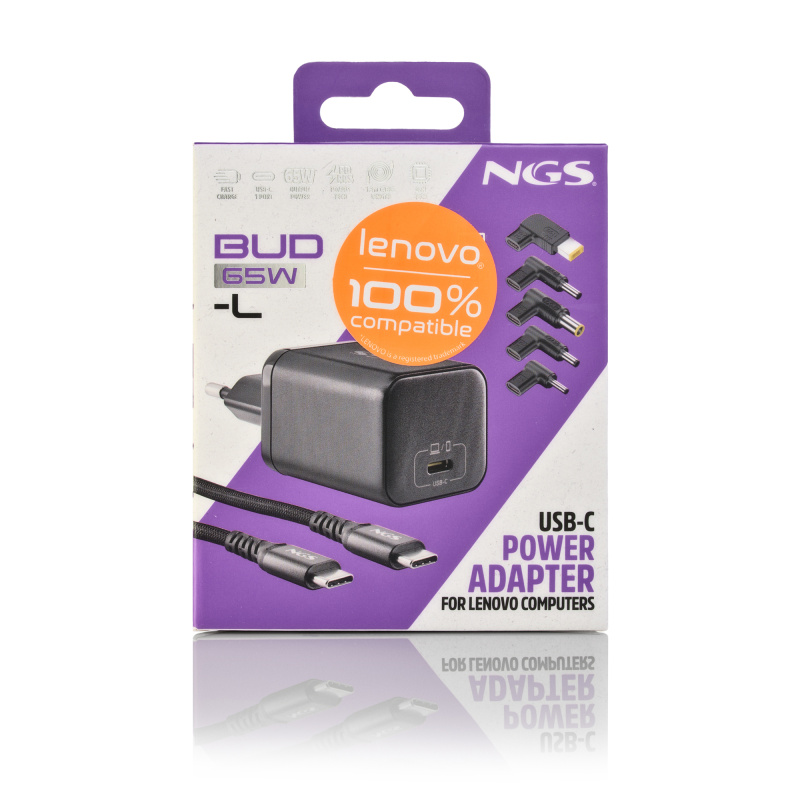 NGS BUD 65W-L Universel Noir Secteur Charge rapide Intérieure