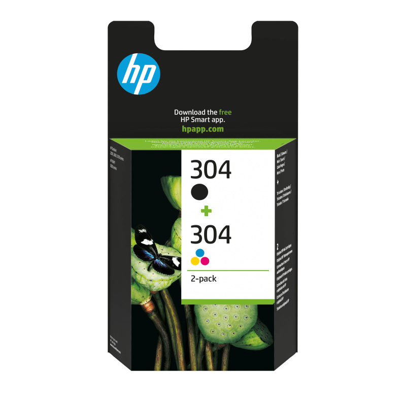 HP Pack de 2 cartouches authentiques d'encre noire/trois couleurs 304