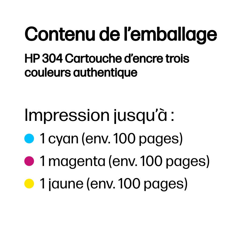 HP 304 Cartouche d’encre trois couleurs authentique