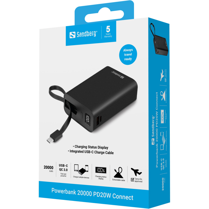 Sandberg Powerbank 20000 PD20W Connect 20000 mAh Noir
