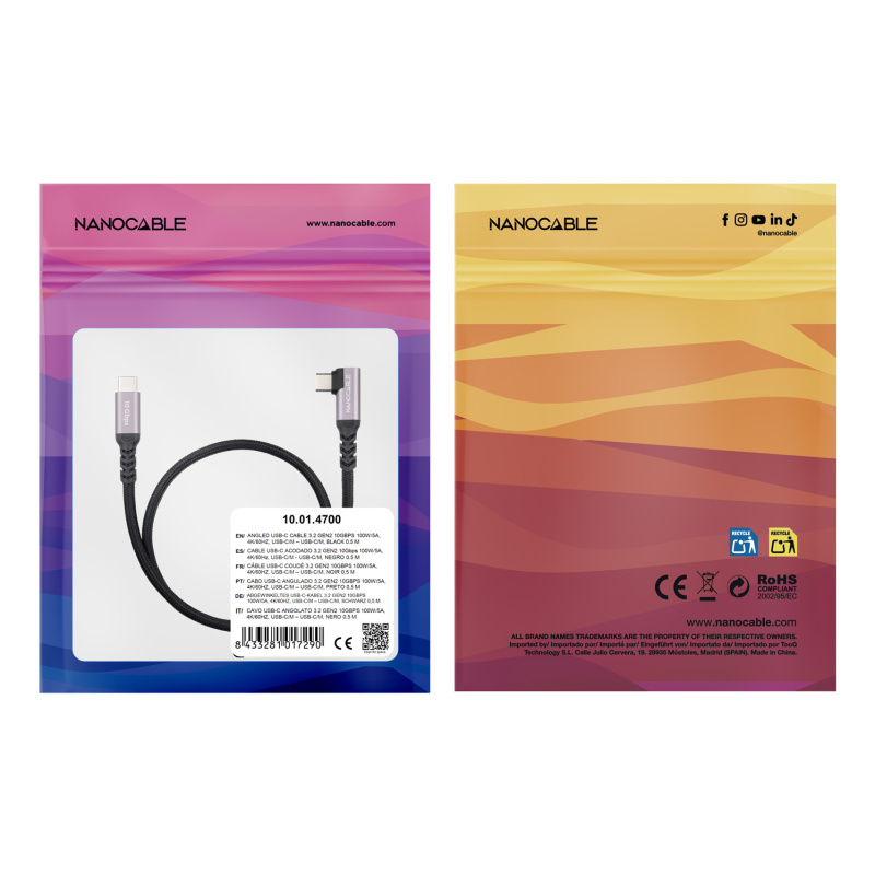 Nanocable 10.01.4702 câble USB USB 3.2 Gen 2 (3.1 Gen 2) 2 m USB C 10 Gbit/s 100 W Noir