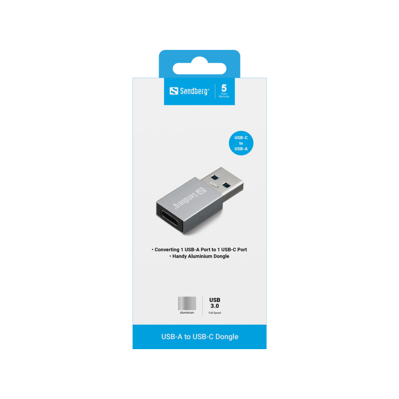 Sandberg 136-46 changeur de genre de câble USB-A USB-C Aluminium