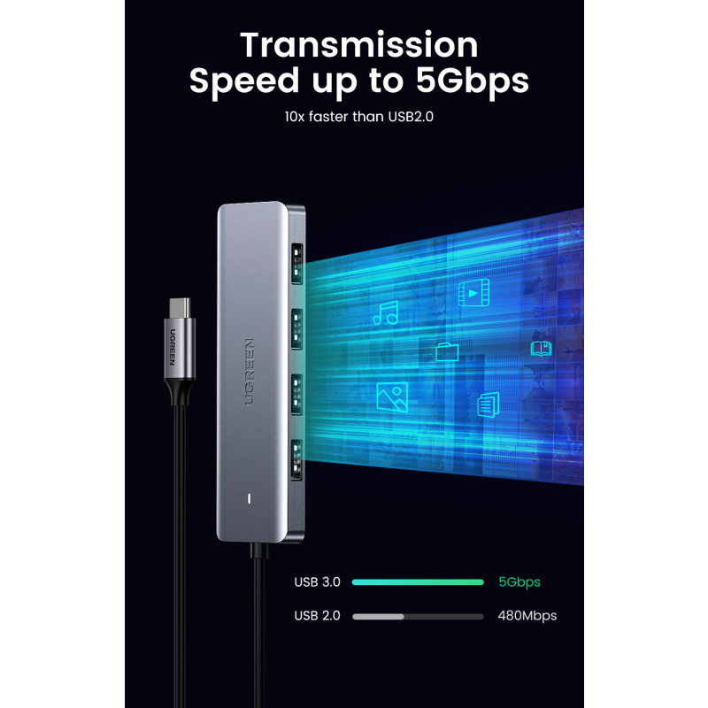 Ugreen 70336 hub & concentrateur USB 3.2 Gen 1 (3.1 Gen 1) Type-C 5000 Mbit/s