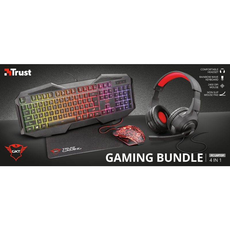 Trust GXT 1180RW clavier Souris incluse Gaming USB Français Noir