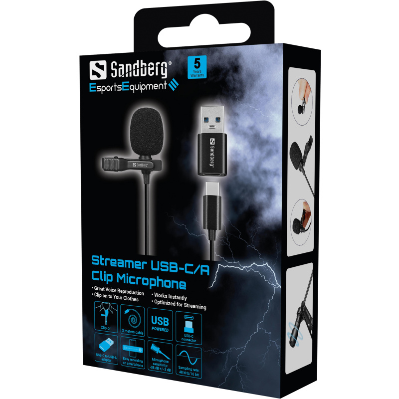 Sandberg Streamer USB Clip Microphone