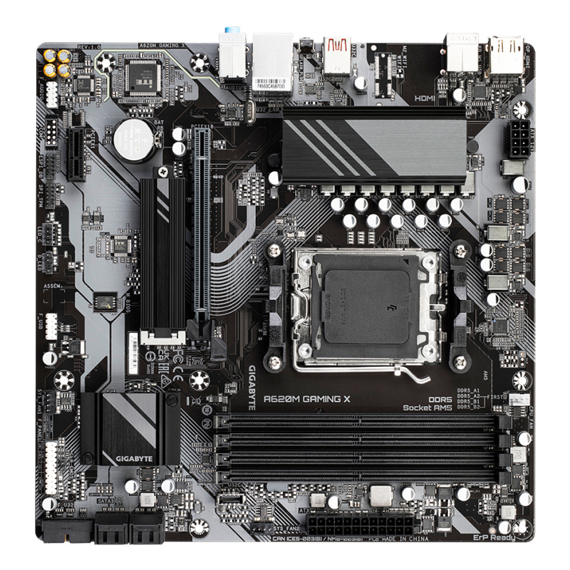 GIGABYTE A620M GAMING X Carte Mère - Prend en charge les processeurs AMD Ryzen 8000, VRM numérique 8+2+1 phases, jusqu'à 8000MHz DDR5 (OC), 1xPCIe 4.0 M.2, LAN GbE, USB 3.2 Gen 2