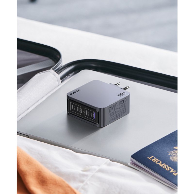 Ugreen Nexode Pro 160W GaN Charger with USB-C Cable Universel Noir, Gris Secteur Charge rapide Intérieure