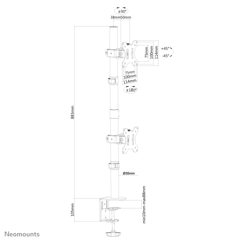Neomounts FPMA-D550DVBLACK Support d'écran à fixer 10-32" - installation verticale
