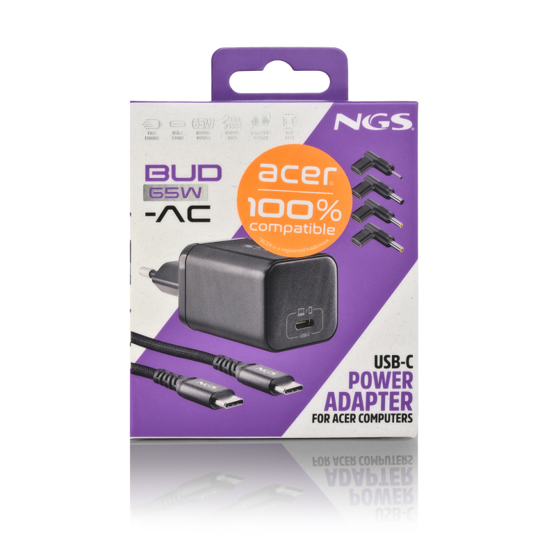 NGS BUD 65W-AC Universel Noir Secteur Charge rapide Intérieure
