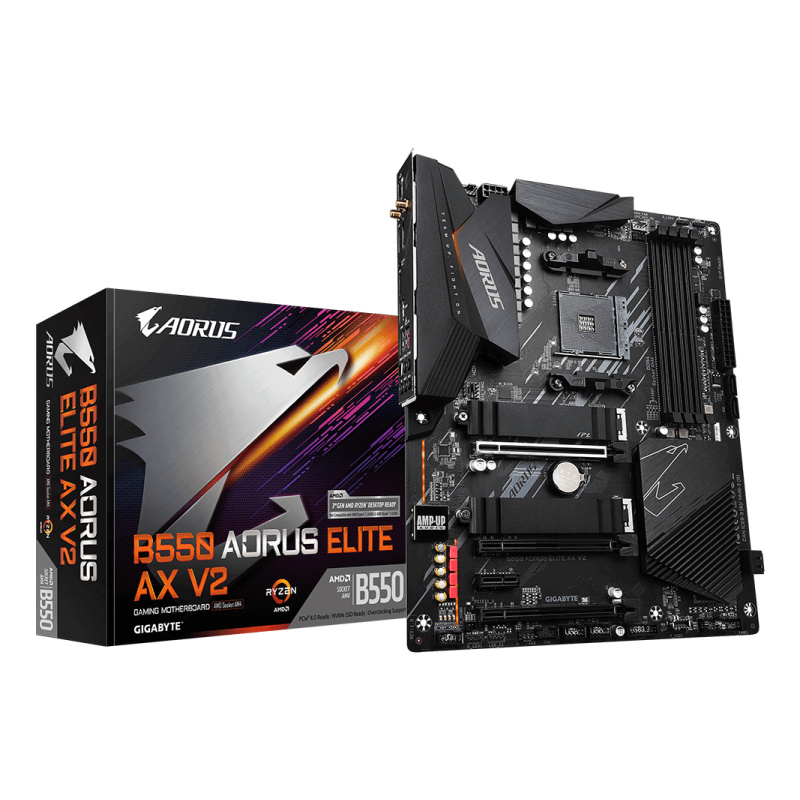GIGABYTE B550 AORUS ELITE AX V2 Carte mère - Processeurs AMD Ryzen 5000, VRM 12+2 phases, jusqu'à 4733 MHz DDR4, 1xPCIe 4.0 + 1xPCIe 3.0 M.2, Wi-Fi 6E, LAN 2.5GbE, USB 3.2 Gen 2