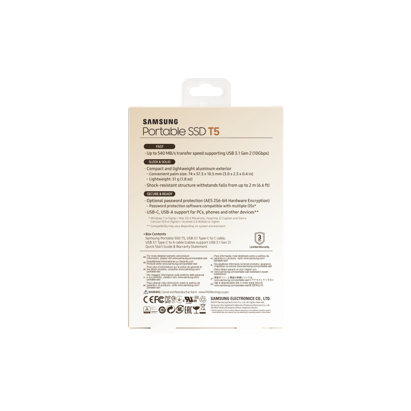 Samsung T5 500 Go USB Type-C 3.2 Gen 2 (3.1 Gen 2) Or