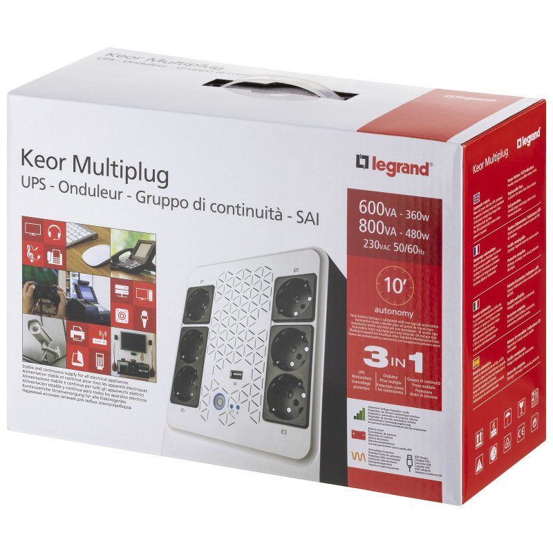 Legrand Keor ASI MULTIPLUG 800 FR alimentation d'énergie non interruptible Interactivité de ligne 0,8 kVA 480 W 6 sortie(s) CA
