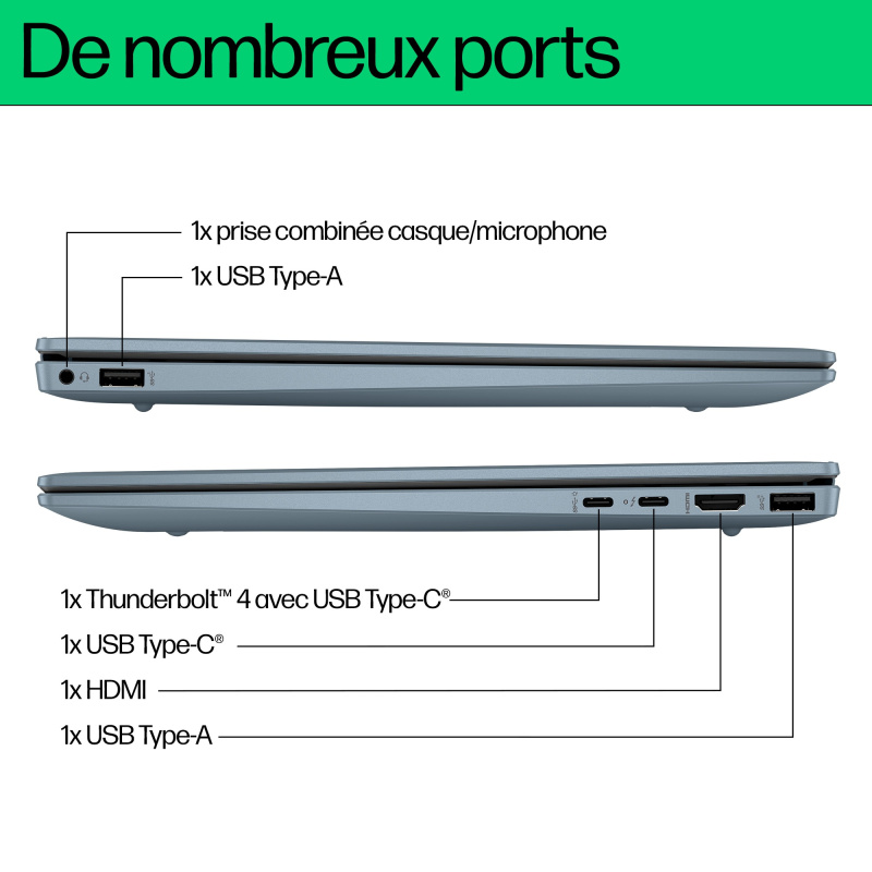 HP Pavilion Plus 14-ew1006nf Intel Core Ultra 7 155H Ordinateur portable 35,6 cm (14") 3K 32 Go LPDDR5x-SDRAM 512 Go SSD Wi-Fi 6E (802.11ax) Windows 11 Home AI PC Argent