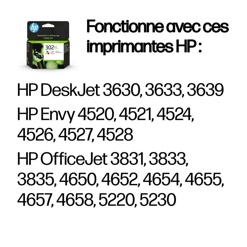 HP 302XL Cartouche d’encre trois couleurs grande capacité authentique