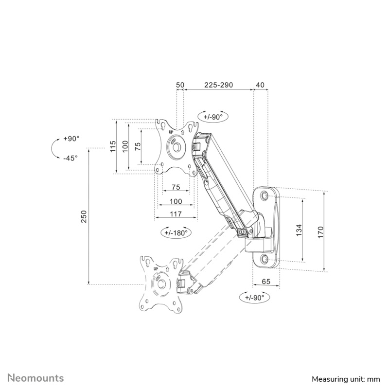 Neomounts WL70-440BL11 Support mural pour écran 17-32" - ressort à gaz - orientable