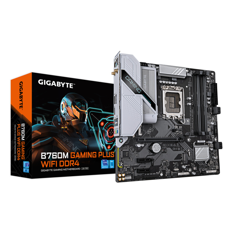 GIGABYTE B760M GAMING PLUS WIFI DDR4 Carte mère - Compatible avec les processeurs Intel Core de 14e génération, VRM 4+1+1 phases, jusqu'à 5333 MHz DDR4 (OC), 2xPCIe 4.0 M.2, Wi-Fi 6, LAN 1 GbE, USB 3.2 Gen 1