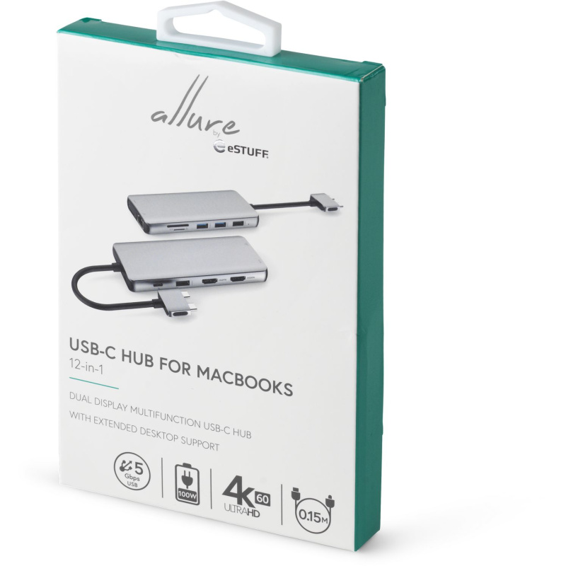 eSTUFF ES623010 hub & concentrateur USB 3.2 Gen 1 (3.1 Gen 1) Type-C 5000 Mbit/s Aluminium